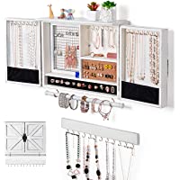 Sunix Organizador de joyas rústico- soporte de pared de joyas de malla- soporte de madera para collares- pulseras…